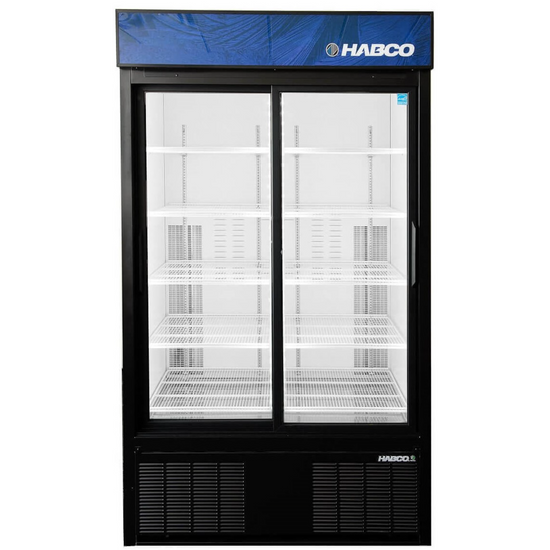 HABCO ESM42HC 47.5" Double Sliding Glass Door Refrigerator 42 Cu.Ft