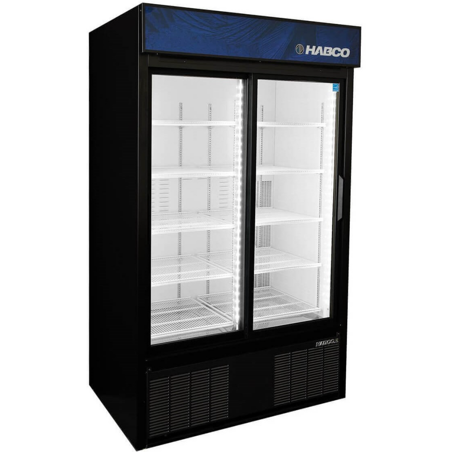 HABCO ESM42HC 47.5" Double Sliding Glass Door Refrigerator 42 Cu.Ft