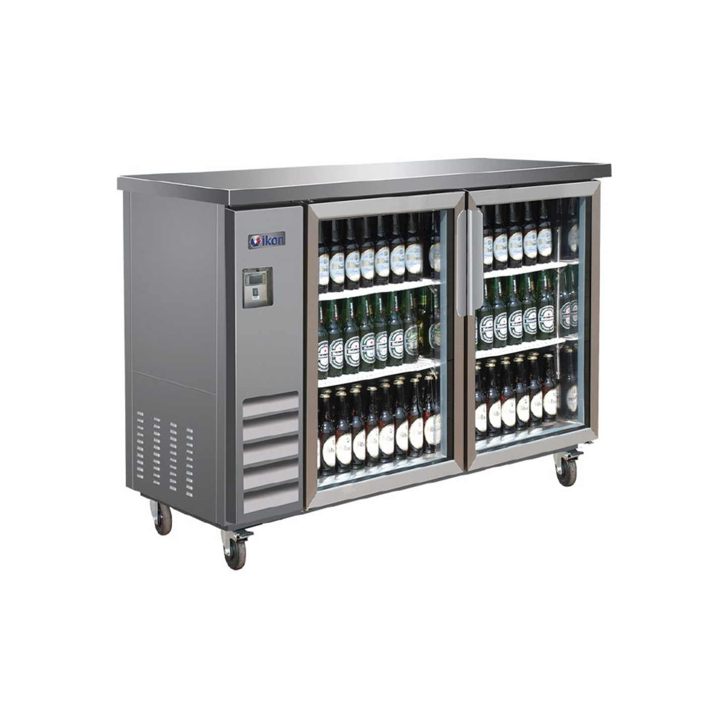 IKON IBB49-2G-24SS 49" Stainless Steel Back Bar Refrigerator Glass Swing Two Doors