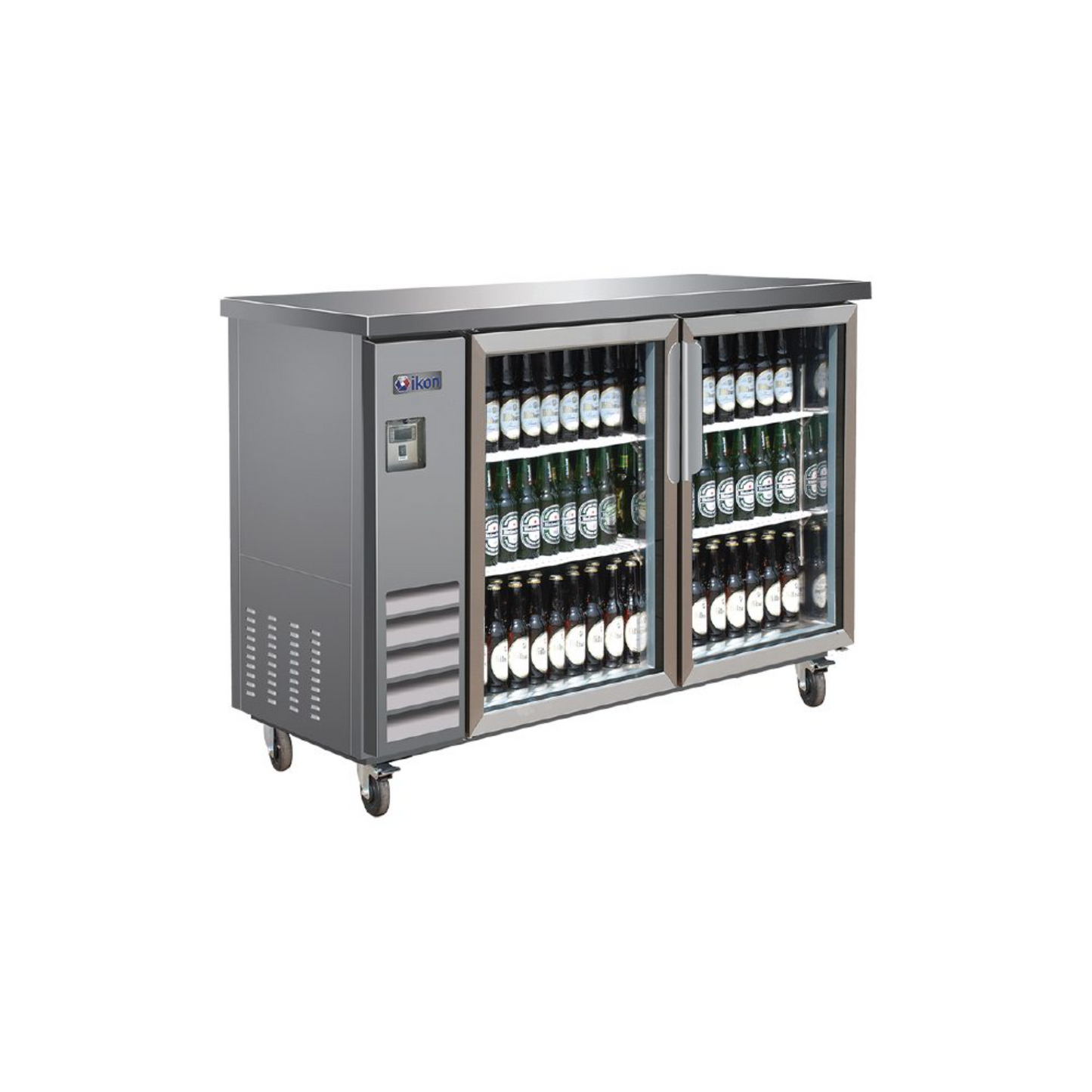 IKON IBB61-2G-24SS 61" Stainless Steel Back Bar Refrigerator Glass Swing Two Doors