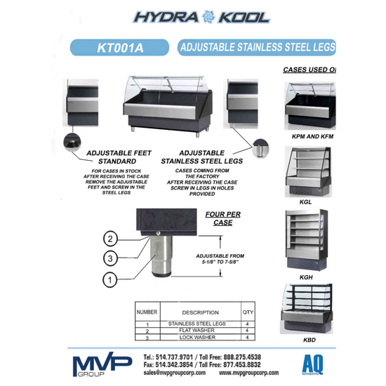 Hydra-Kool KT001A Adjustable Stainless Legs